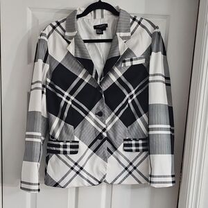 Sandro Black and White Blazer Bold Plaid Design